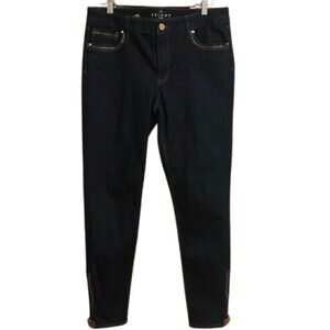 White House Black Market Women's "The Skinny Ankle" Zipper Leather Trim Jeans